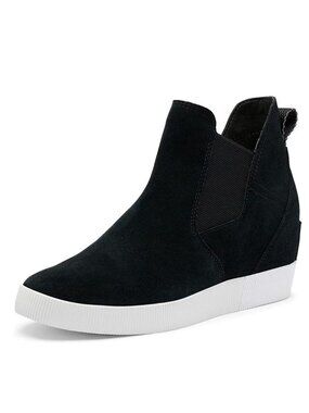 Sorel Women's 5 Out N About Slip-On Wedge Bootie Black White Waterproof size 8